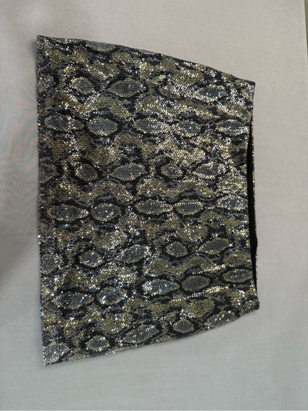Express Women's Gold/Black Snake Animal Print Sequin Knit Mini Skirt L